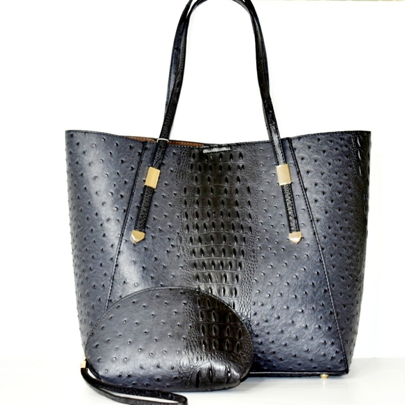 Le Miel Handbags - Large Black Ostrich Embossed Purse